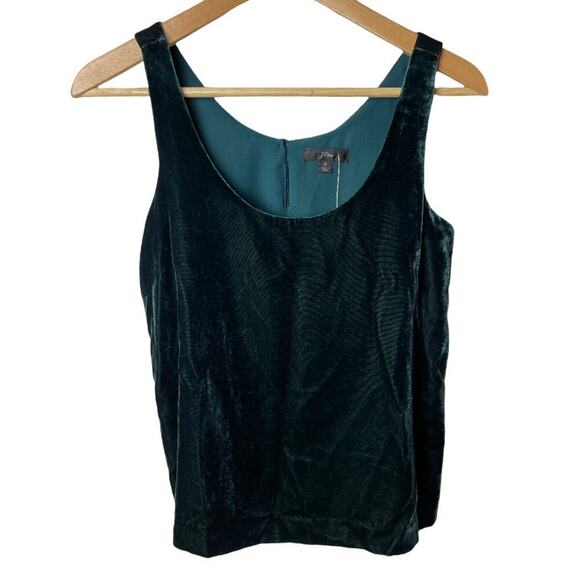 J. Crew Dark Green Velvet Sleeveless Top Blouse Women's Size O NWT - Picture 1 of 6